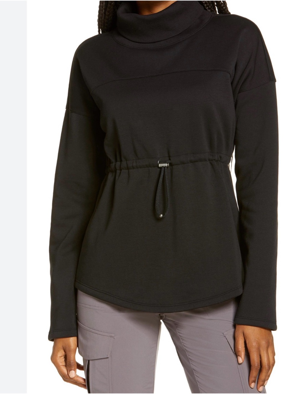 Zella‎ Black Funnel Neck Drawstring Sweatshirt